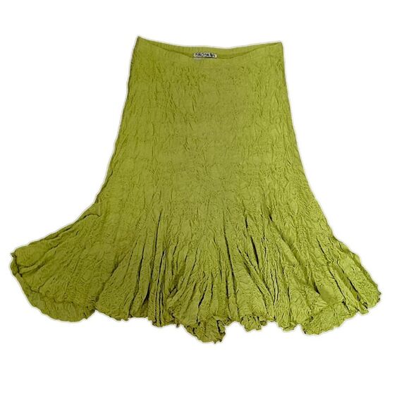 Sno Skins Midi Skirt L USA Made Textured Stretchy Flouncy Chartreuse Asymmetric - Picture 1 of 16